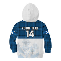 (Custom Text And Number) Scotland Rugby Kid Hoodie Thistle Mix Tartan Scottish Map Sporty Version Blue - Wonder Print Shop