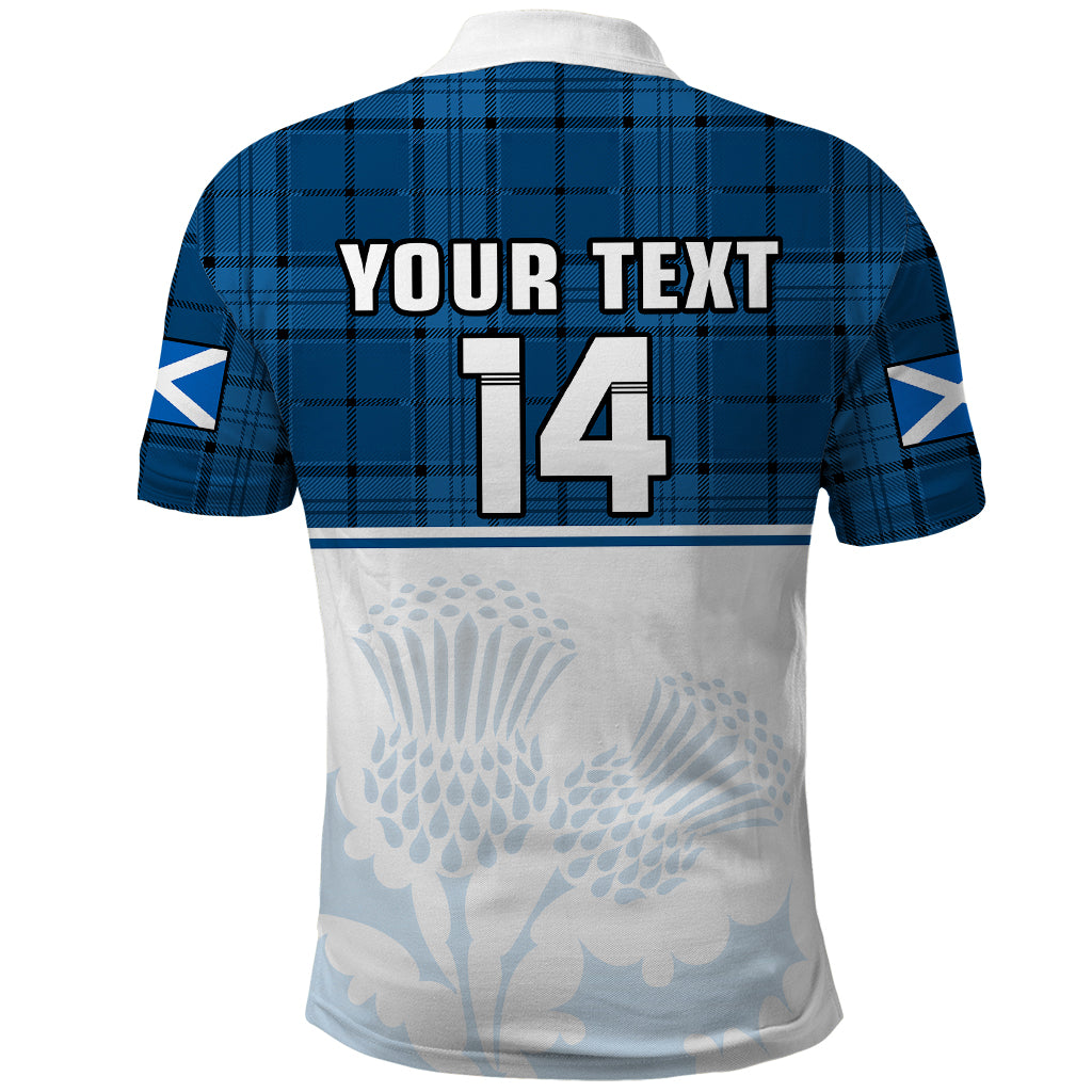(Custom Text And Number) Scotland Rugby Polo Shirt Thistle Mix Tartan Scottish Map Sporty Version Blue - Wonder Print Shop