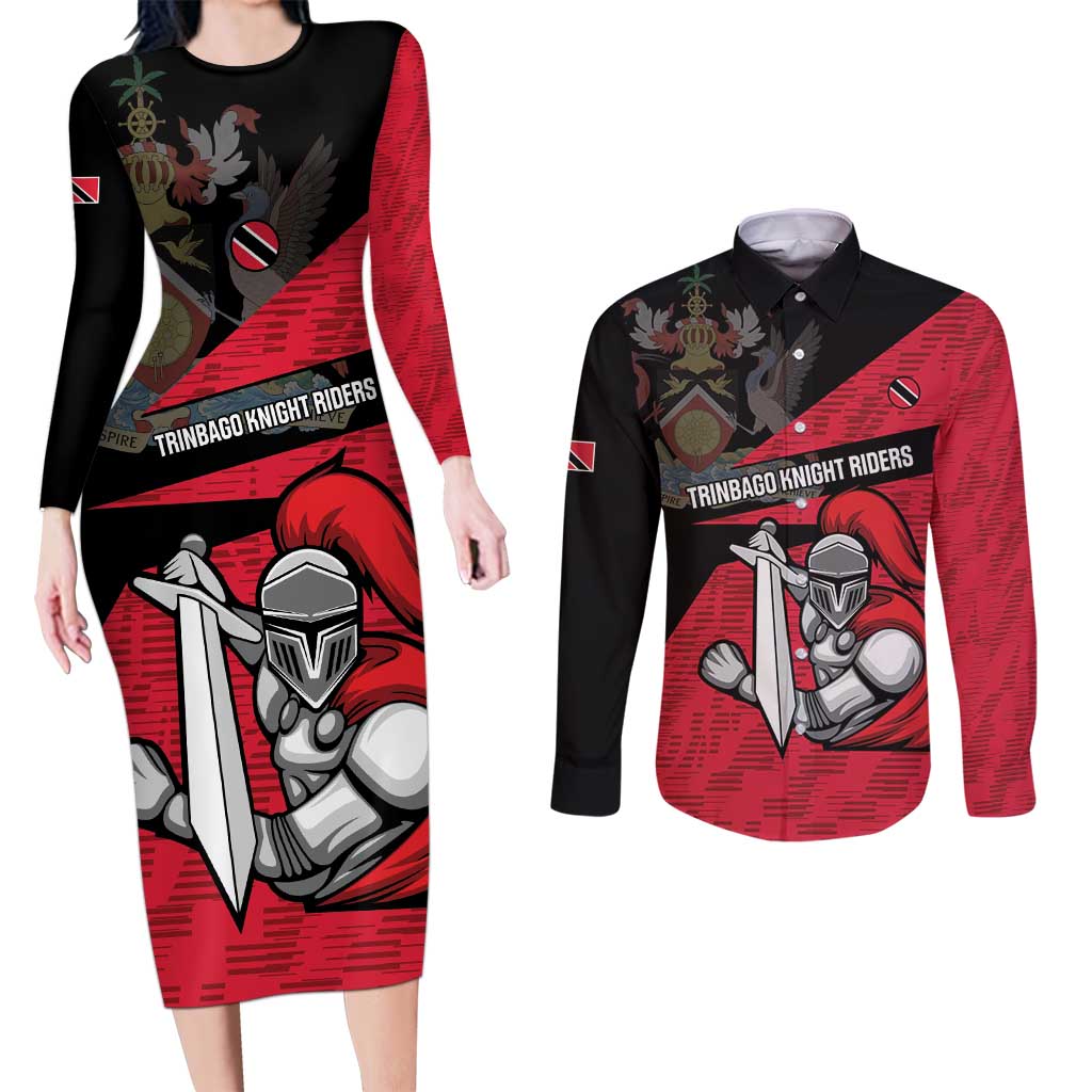 Custom Trinidad and Tobago Cricket Knight Riders Couples Matching Long Sleeve Bodycon Dress and Long Sleeve Button Shirt Go Trinbago