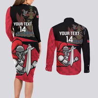 Custom Trinidad and Tobago Cricket Knight Riders Couples Matching Long Sleeve Bodycon Dress and Long Sleeve Button Shirt Go Trinbago