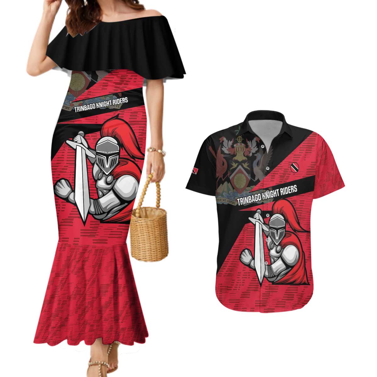 Custom Trinidad and Tobago Cricket Knight Riders Couples Matching Mermaid Dress and Hawaiian Shirt Go Trinbago