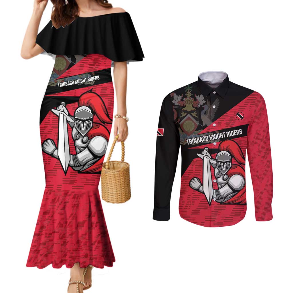 Custom Trinidad and Tobago Cricket Knight Riders Couples Matching Mermaid Dress and Long Sleeve Button Shirt Go Trinbago