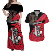 Custom Trinidad and Tobago Cricket Knight Riders Couples Matching Off Shoulder Maxi Dress and Hawaiian Shirt Go Trinbago