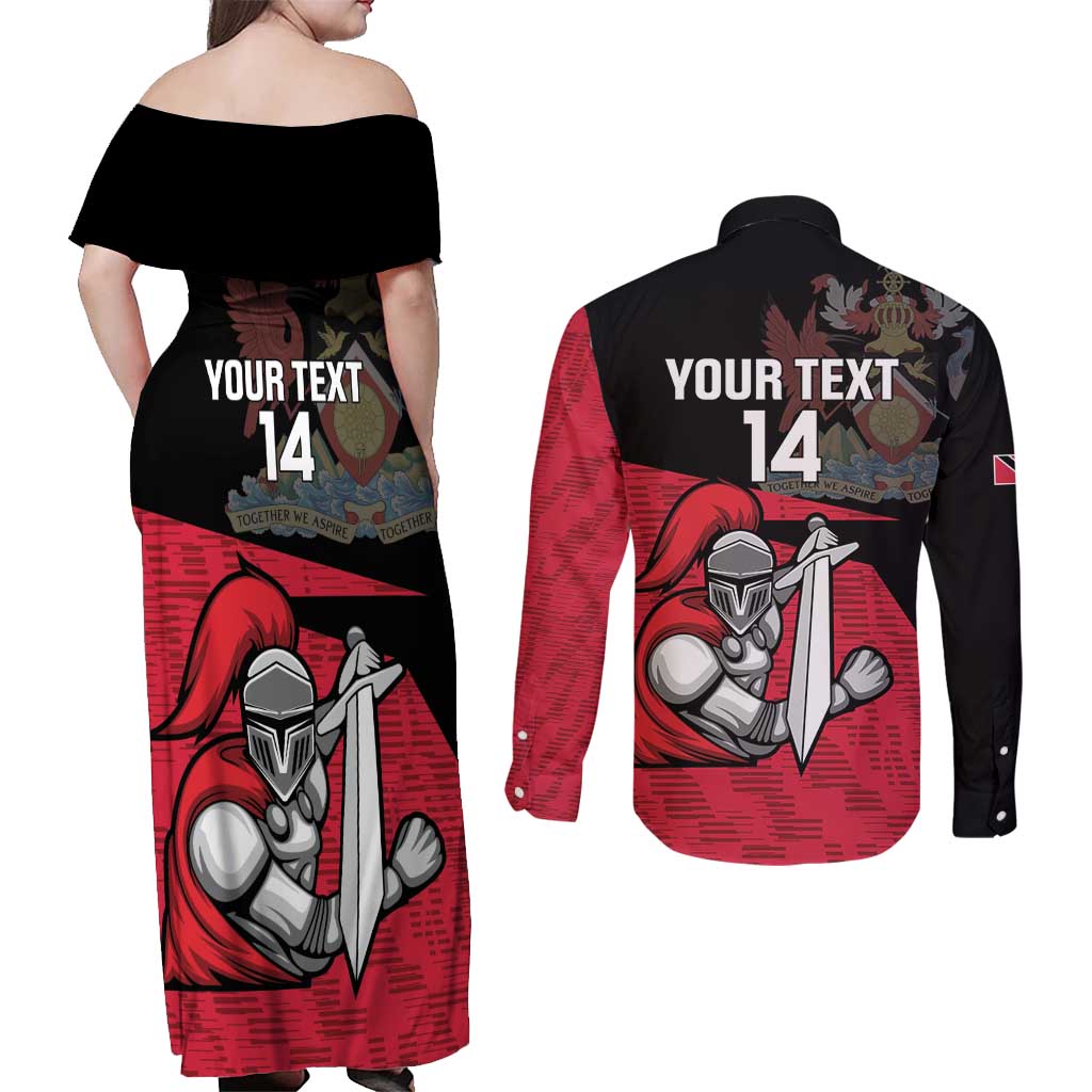 Custom Trinidad and Tobago Cricket Knight Riders Couples Matching Off Shoulder Maxi Dress and Long Sleeve Button Shirt Go Trinbago