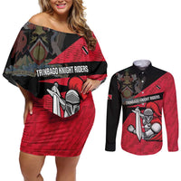 Custom Trinidad and Tobago Cricket Knight Riders Couples Matching Off Shoulder Short Dress and Long Sleeve Button Shirt Go Trinbago