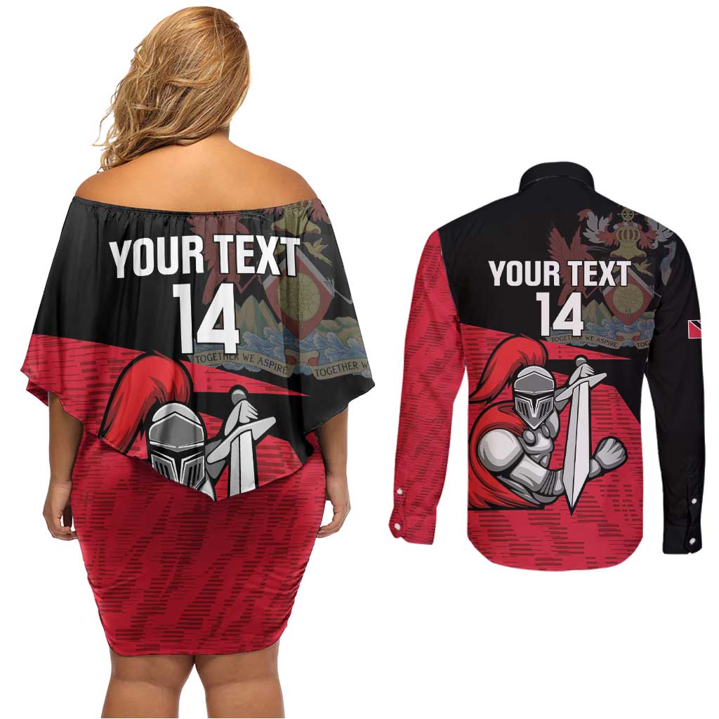 Custom Trinidad and Tobago Cricket Knight Riders Couples Matching Off Shoulder Short Dress and Long Sleeve Button Shirt Go Trinbago