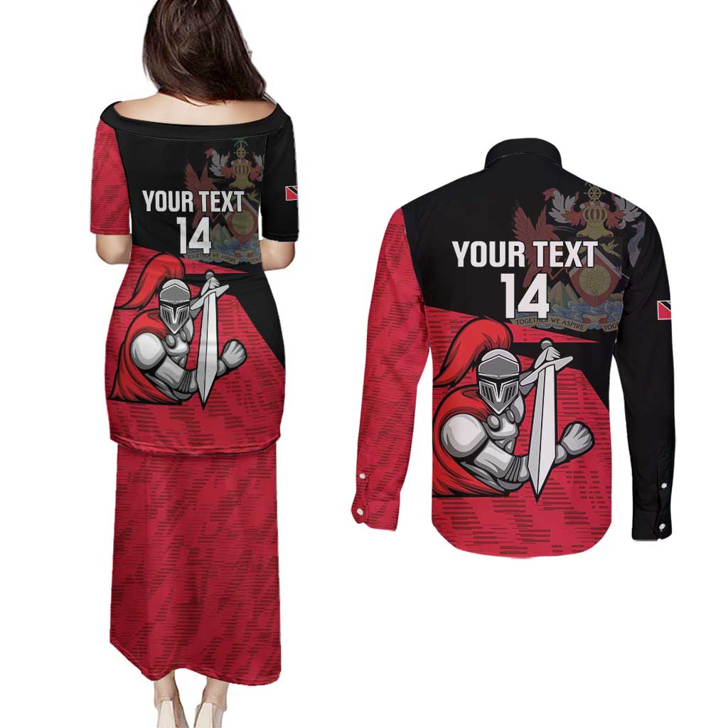 Custom Trinidad and Tobago Cricket Knight Riders Couples Matching Puletasi and Long Sleeve Button Shirt Go Trinbago