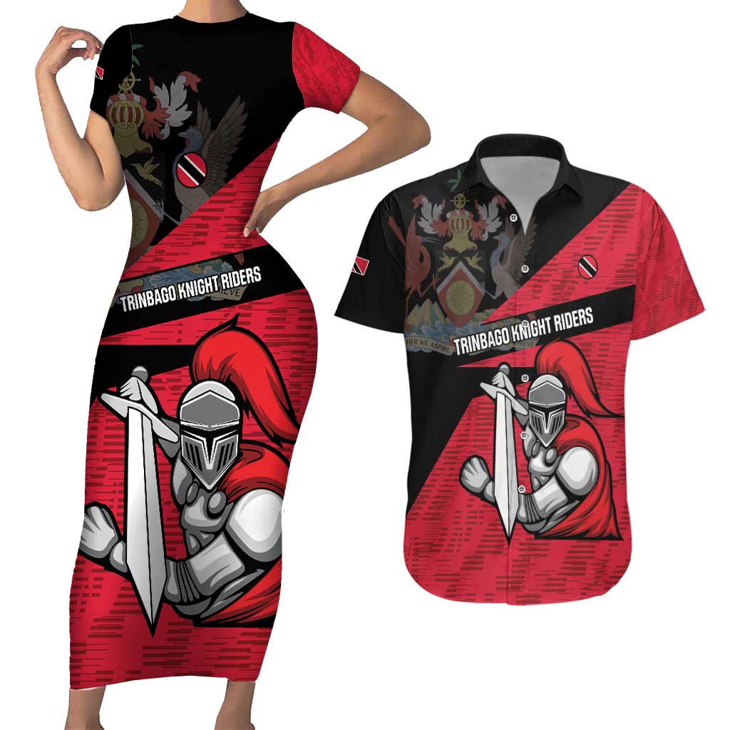 Custom Trinidad and Tobago Cricket Knight Riders Couples Matching Short Sleeve Bodycon Dress and Hawaiian Shirt Go Trinbago
