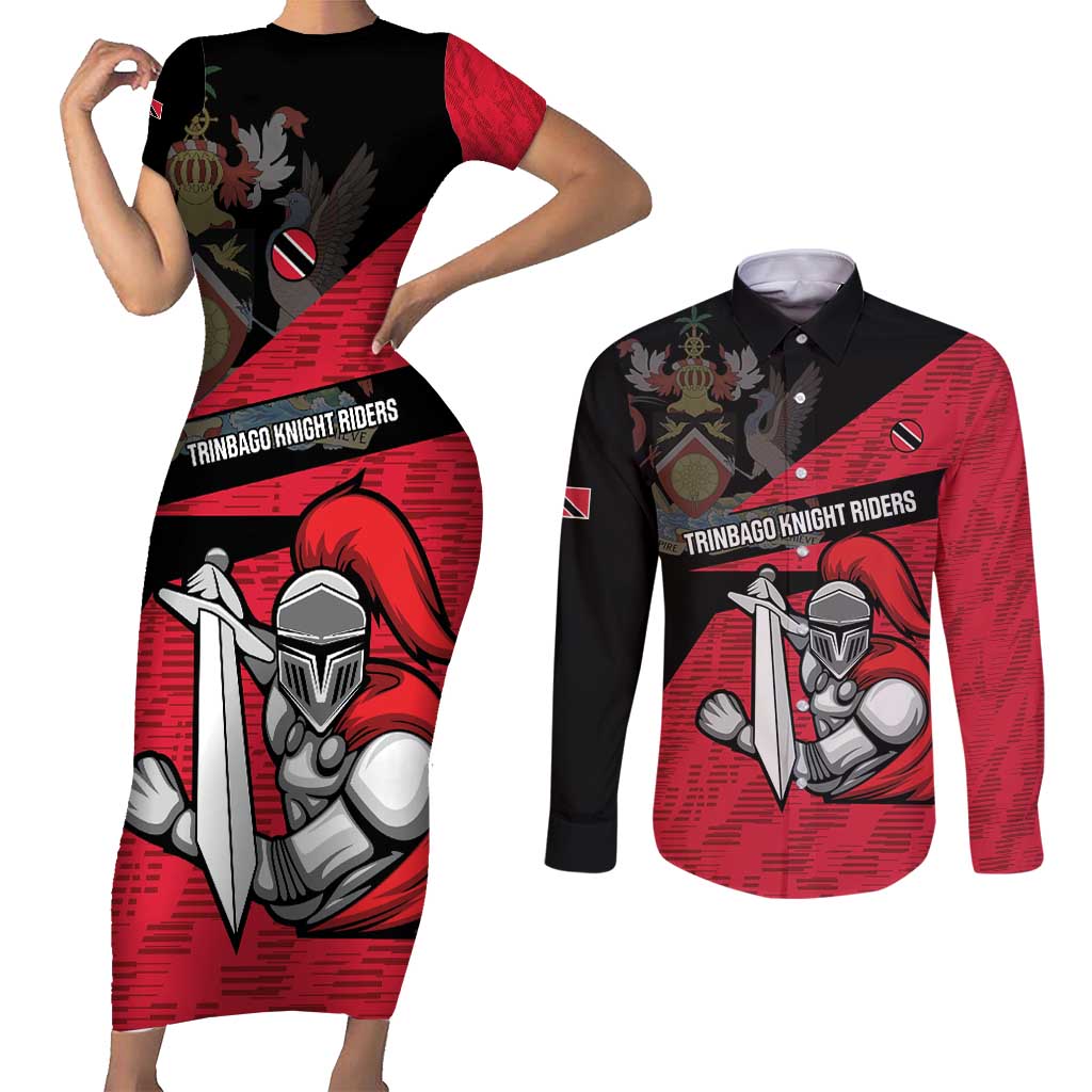 Custom Trinidad and Tobago Cricket Knight Riders Couples Matching Short Sleeve Bodycon Dress and Long Sleeve Button Shirt Go Trinbago