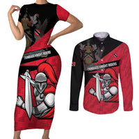 Custom Trinidad and Tobago Cricket Knight Riders Couples Matching Short Sleeve Bodycon Dress and Long Sleeve Button Shirt Go Trinbago