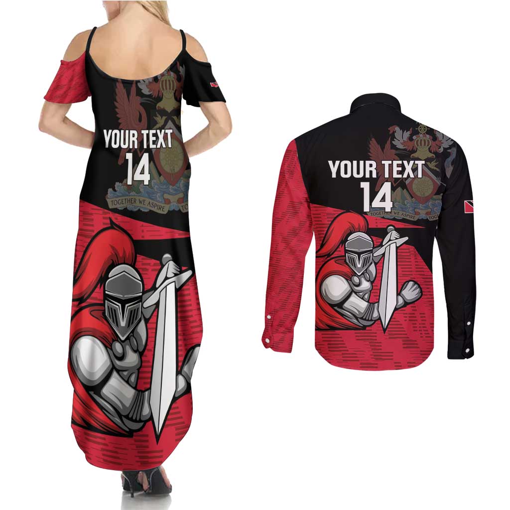 Custom Trinidad and Tobago Cricket Knight Riders Couples Matching Summer Maxi Dress and Long Sleeve Button Shirt Go Trinbago