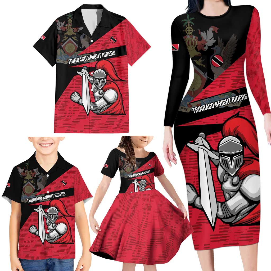 Custom Trinidad and Tobago Cricket Knight Riders Family Matching Long Sleeve Bodycon Dress and Hawaiian Shirt Go Trinbago