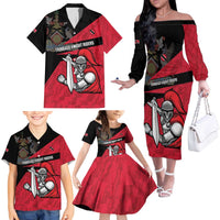 Custom Trinidad and Tobago Cricket Knight Riders Family Matching Off The Shoulder Long Sleeve Dress and Hawaiian Shirt Go Trinbago