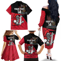 Custom Trinidad and Tobago Cricket Knight Riders Family Matching Off The Shoulder Long Sleeve Dress and Hawaiian Shirt Go Trinbago