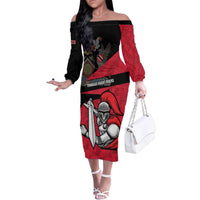 Custom Trinidad and Tobago Cricket Knight Riders Family Matching Off The Shoulder Long Sleeve Dress and Hawaiian Shirt Go Trinbago