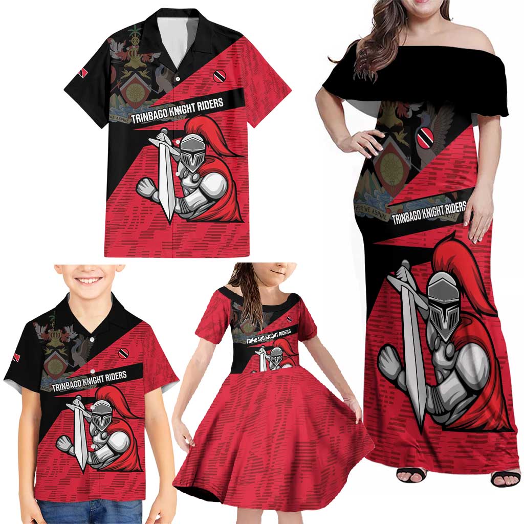Custom Trinidad and Tobago Cricket Knight Riders Family Matching Off Shoulder Maxi Dress and Hawaiian Shirt Go Trinbago