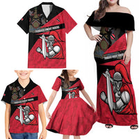 Custom Trinidad and Tobago Cricket Knight Riders Family Matching Off Shoulder Maxi Dress and Hawaiian Shirt Go Trinbago