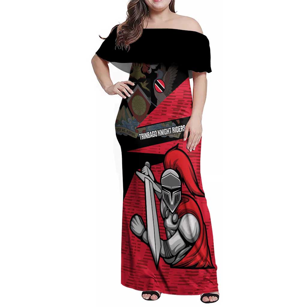 Custom Trinidad and Tobago Cricket Knight Riders Family Matching Off Shoulder Maxi Dress and Hawaiian Shirt Go Trinbago
