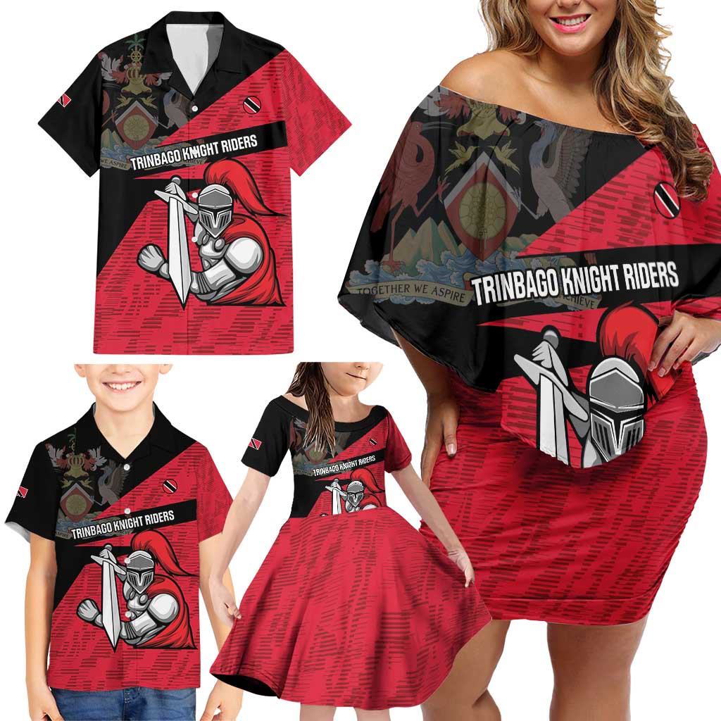Custom Trinidad and Tobago Cricket Knight Riders Family Matching Off Shoulder Short Dress and Hawaiian Shirt Go Trinbago