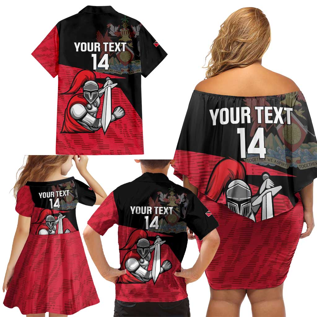 Custom Trinidad and Tobago Cricket Knight Riders Family Matching Off Shoulder Short Dress and Hawaiian Shirt Go Trinbago