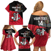 Custom Trinidad and Tobago Cricket Knight Riders Family Matching Off Shoulder Short Dress and Hawaiian Shirt Go Trinbago