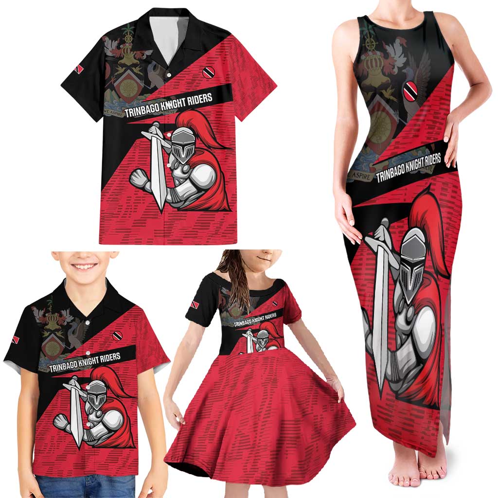 Custom Trinidad and Tobago Cricket Knight Riders Family Matching Tank Maxi Dress and Hawaiian Shirt Go Trinbago