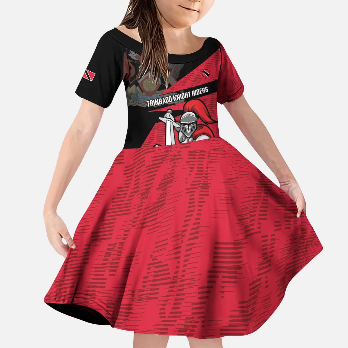 Custom Trinidad and Tobago Cricket Knight Riders Kid Short Sleeve Dress Go Trinbago
