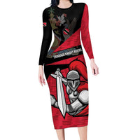 Custom Trinidad and Tobago Cricket Knight Riders Long Sleeve Bodycon Dress Go Trinbago