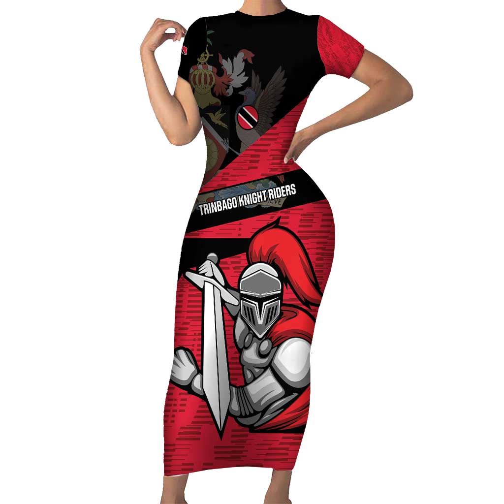 Custom Trinidad and Tobago Cricket Knight Riders Short Sleeve Bodycon Dress Go Trinbago
