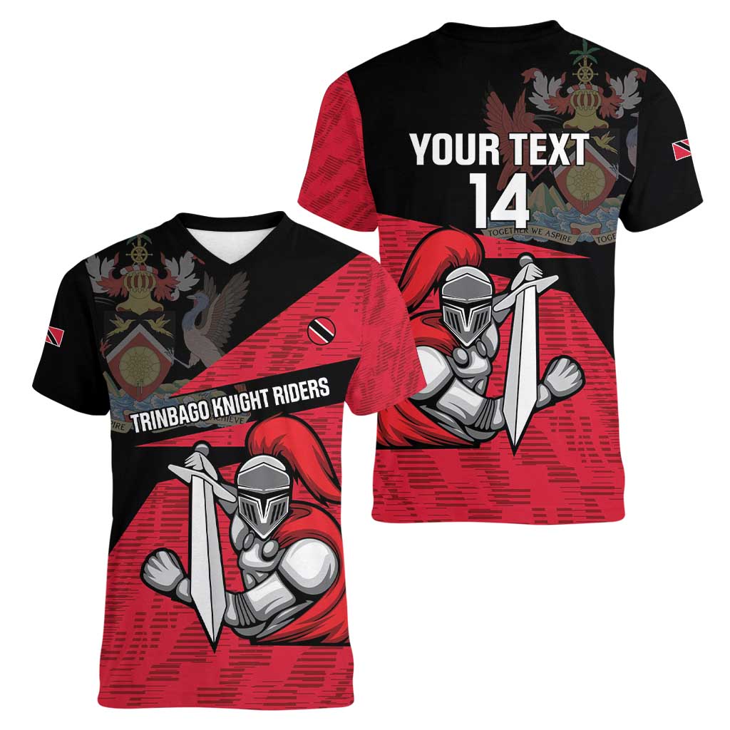 Custom Trinidad and Tobago Cricket Knight Riders Women V-Neck T-Shirt Go Trinbago