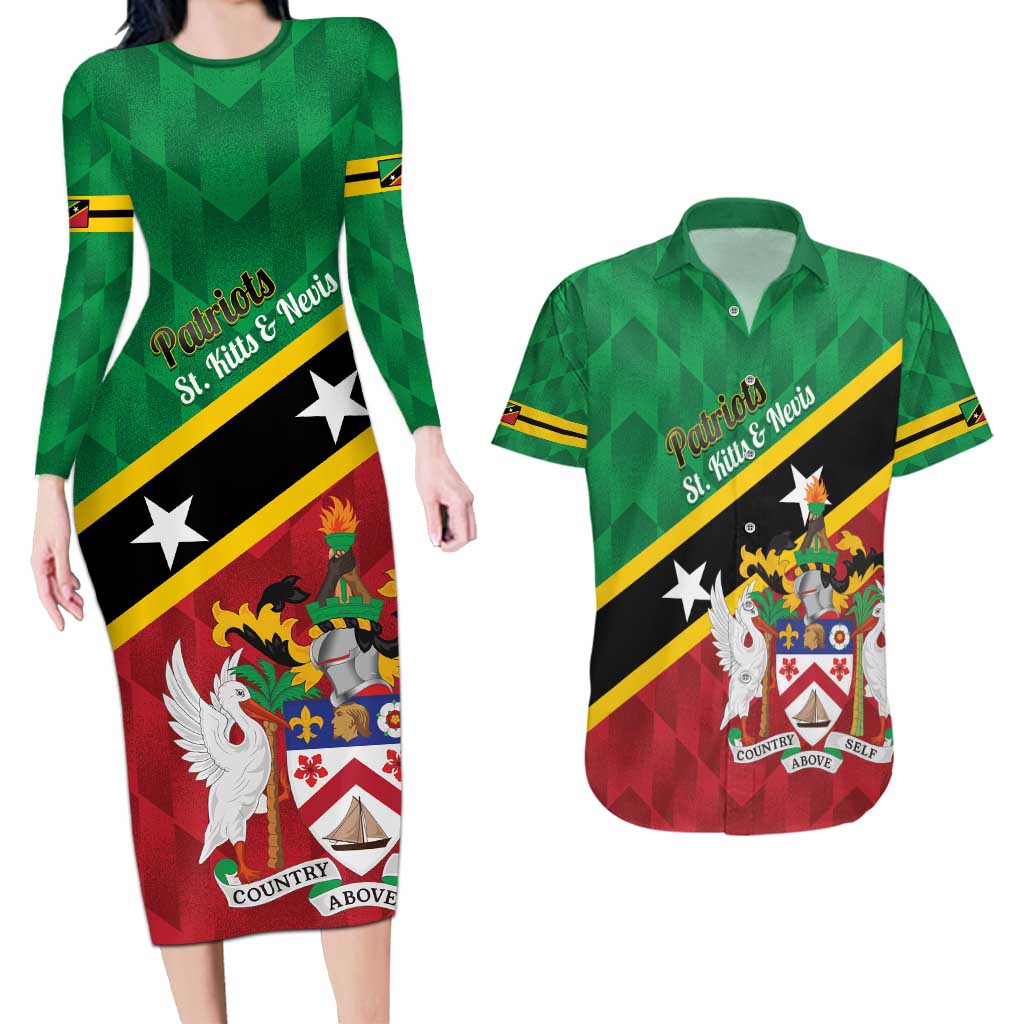 Custom Saint Kitts and Nevis Cricket Couples Matching Long Sleeve Bodycon Dress and Hawaiian Shirt Go Champions Patriots