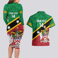 Custom Saint Kitts and Nevis Cricket Couples Matching Long Sleeve Bodycon Dress and Hawaiian Shirt Go Champions Patriots
