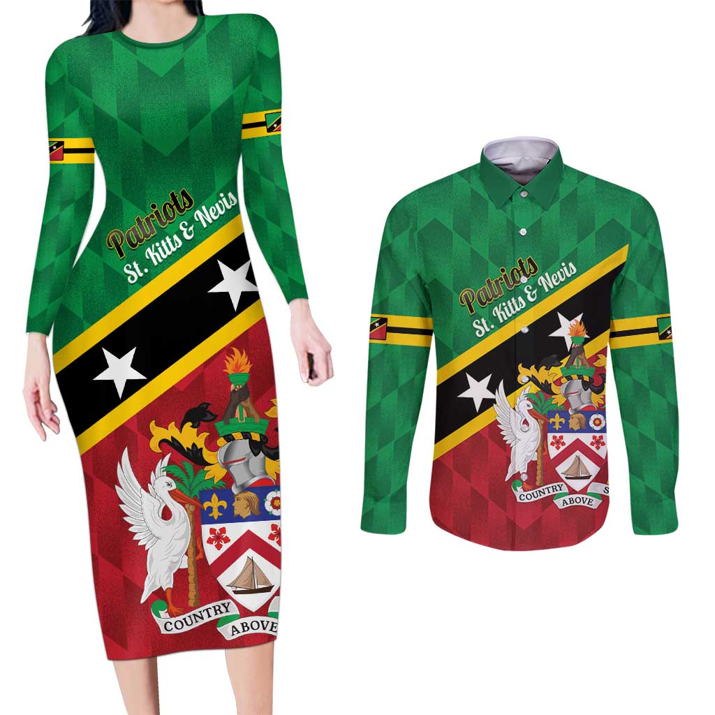 Custom Saint Kitts and Nevis Cricket Couples Matching Long Sleeve Bodycon Dress and Long Sleeve Button Shirt Go Champions Patriots