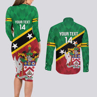 Custom Saint Kitts and Nevis Cricket Couples Matching Long Sleeve Bodycon Dress and Long Sleeve Button Shirt Go Champions Patriots