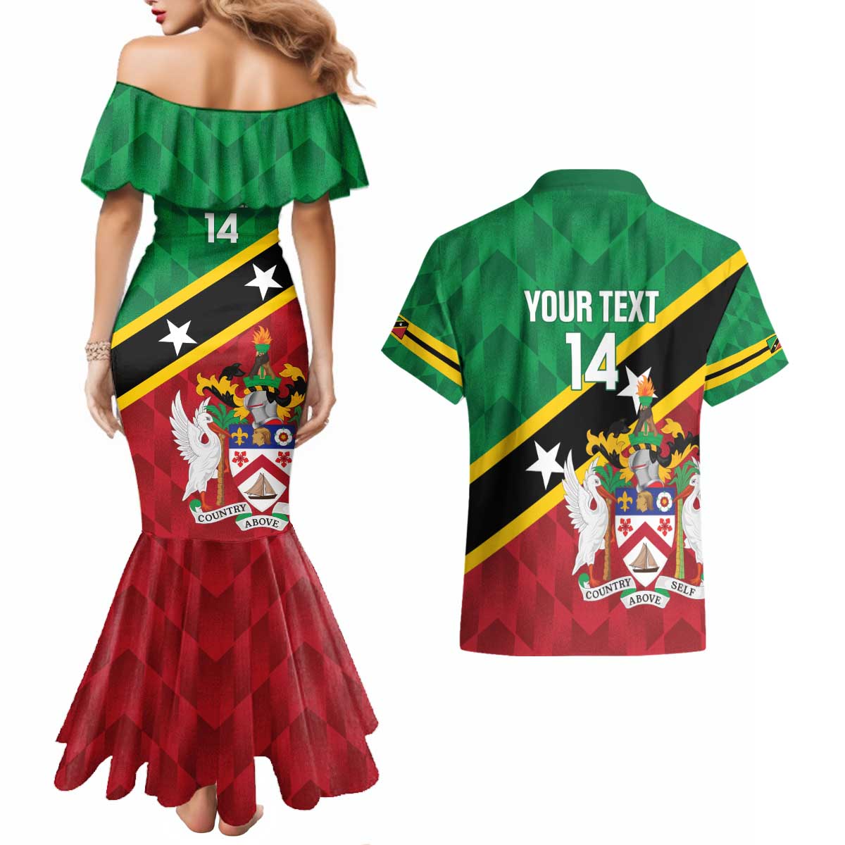 Custom Saint Kitts and Nevis Cricket Couples Matching Mermaid Dress and Hawaiian Shirt Go Champions Patriots