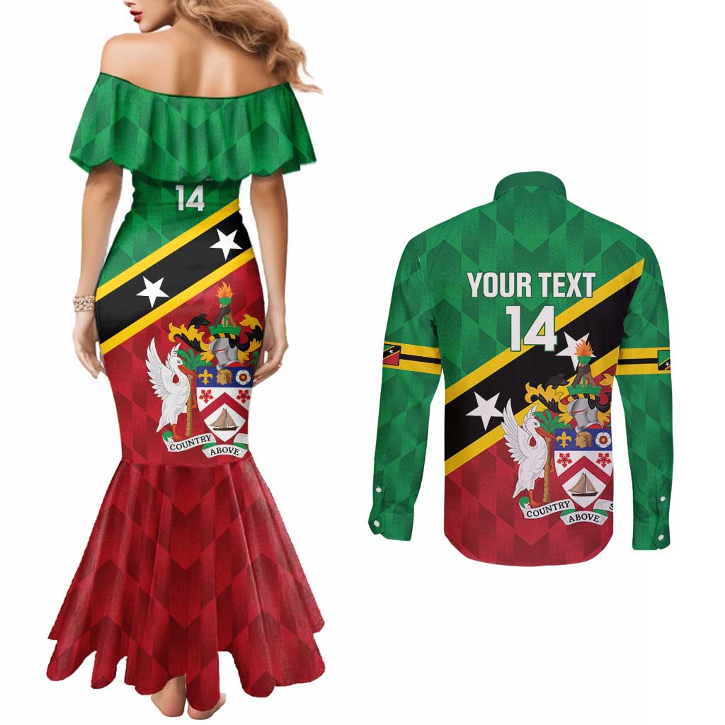 Custom Saint Kitts and Nevis Cricket Couples Matching Mermaid Dress and Long Sleeve Button Shirt Go Champions Patriots