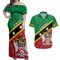 Custom Saint Kitts and Nevis Cricket Couples Matching Off Shoulder Maxi Dress and Hawaiian Shirt Go Champions Patriots