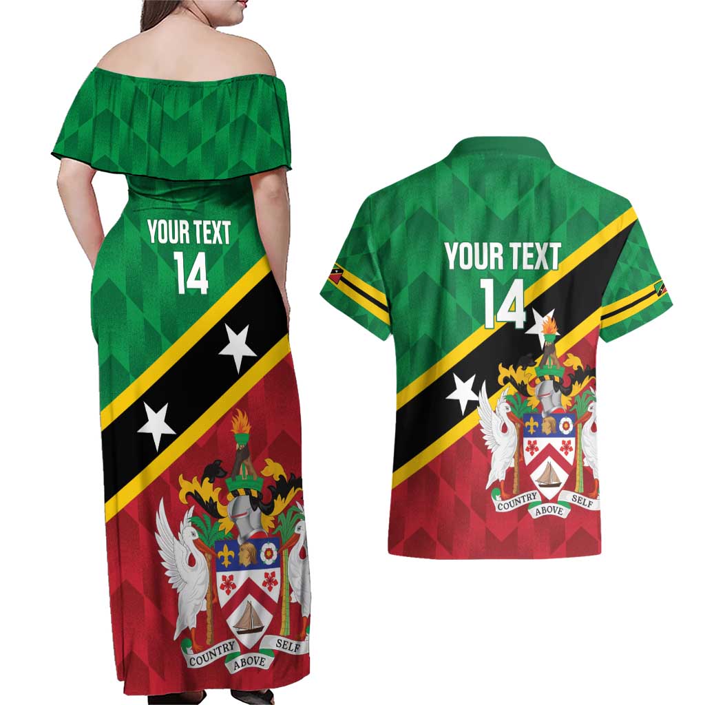 Custom Saint Kitts and Nevis Cricket Couples Matching Off Shoulder Maxi Dress and Hawaiian Shirt Go Champions Patriots