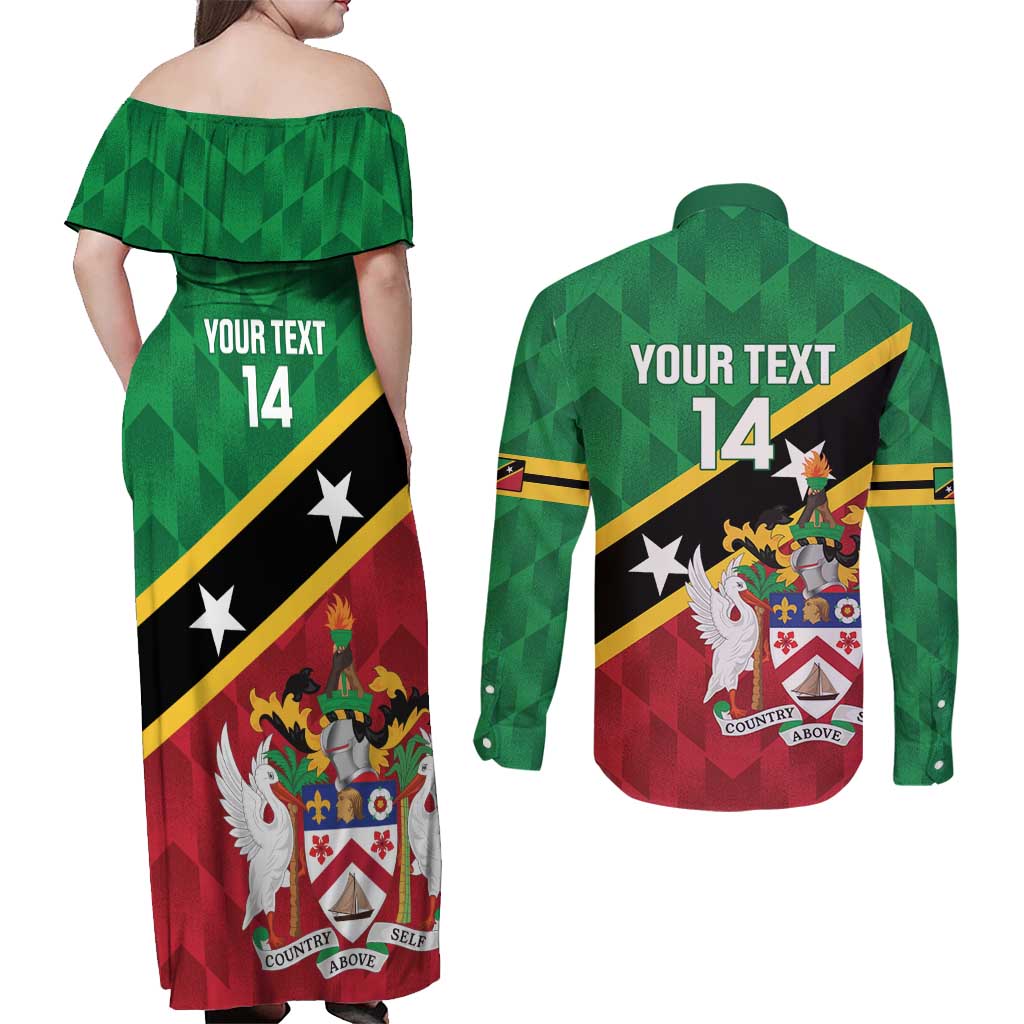 Custom Saint Kitts and Nevis Cricket Couples Matching Off Shoulder Maxi Dress and Long Sleeve Button Shirt Go Champions Patriots