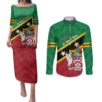 Custom Saint Kitts and Nevis Cricket Couples Matching Puletasi and Long Sleeve Button Shirt Go Champions Patriots