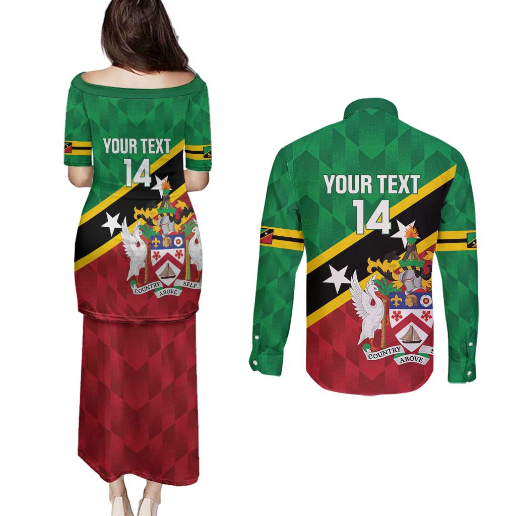 Custom Saint Kitts and Nevis Cricket Couples Matching Puletasi and Long Sleeve Button Shirt Go Champions Patriots