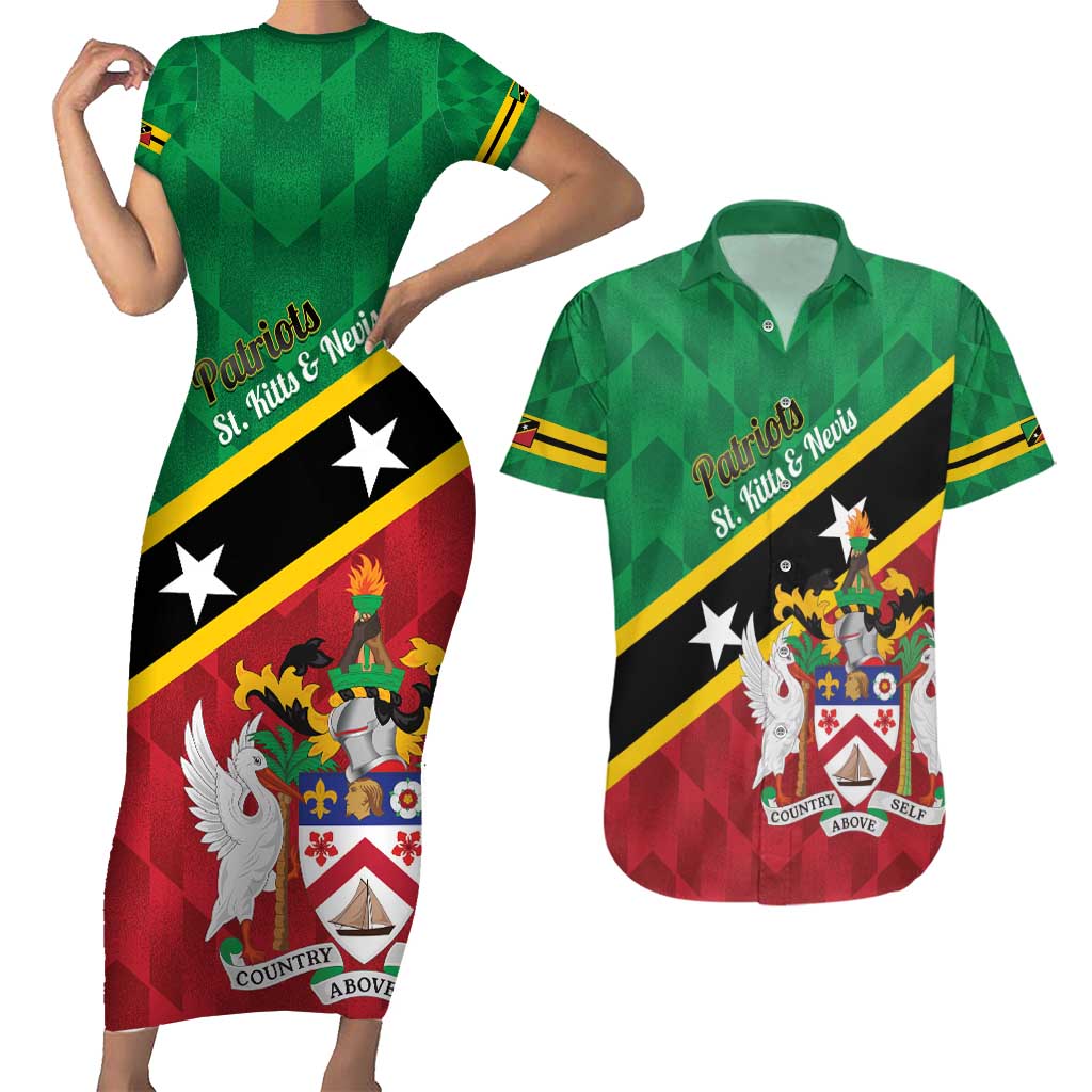 Custom Saint Kitts and Nevis Cricket Couples Matching Short Sleeve Bodycon Dress and Hawaiian Shirt Go Champions Patriots
