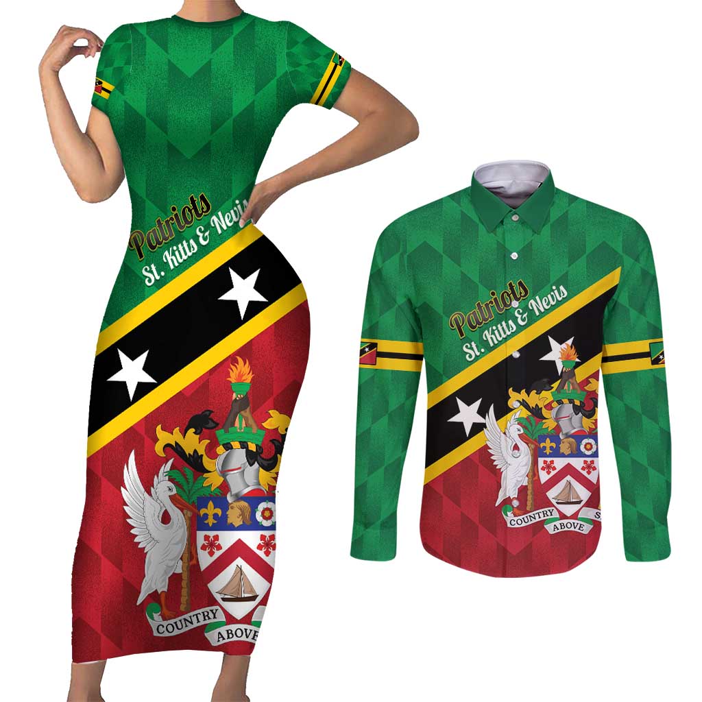 Custom Saint Kitts and Nevis Cricket Couples Matching Short Sleeve Bodycon Dress and Long Sleeve Button Shirt Go Champions Patriots