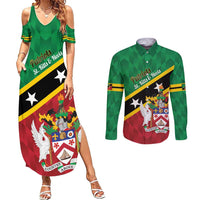 Custom Saint Kitts and Nevis Cricket Couples Matching Summer Maxi Dress and Long Sleeve Button Shirt Go Champions Patriots
