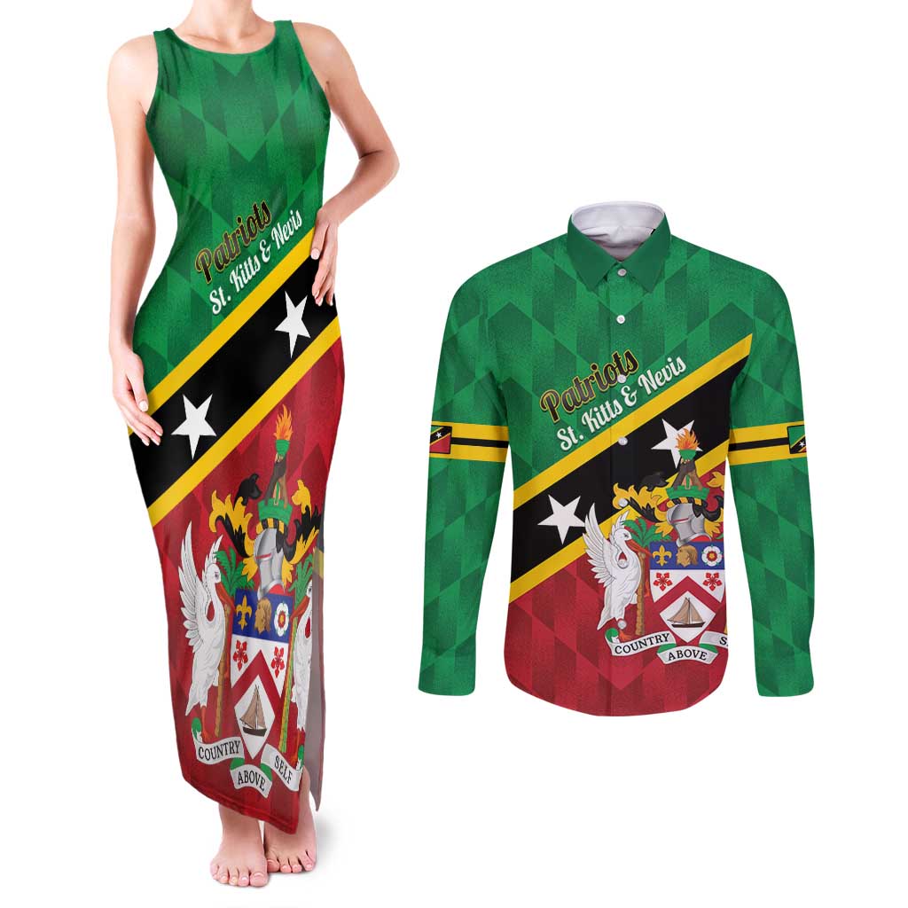 Custom Saint Kitts and Nevis Cricket Couples Matching Tank Maxi Dress and Long Sleeve Button Shirt Go Champions Patriots