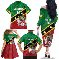 Custom Saint Kitts and Nevis Cricket Family Matching Off The Shoulder Long Sleeve Dress and Hawaiian Shirt Go Champions Patriots