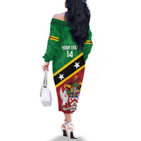 Custom Saint Kitts and Nevis Cricket Family Matching Off The Shoulder Long Sleeve Dress and Hawaiian Shirt Go Champions Patriots