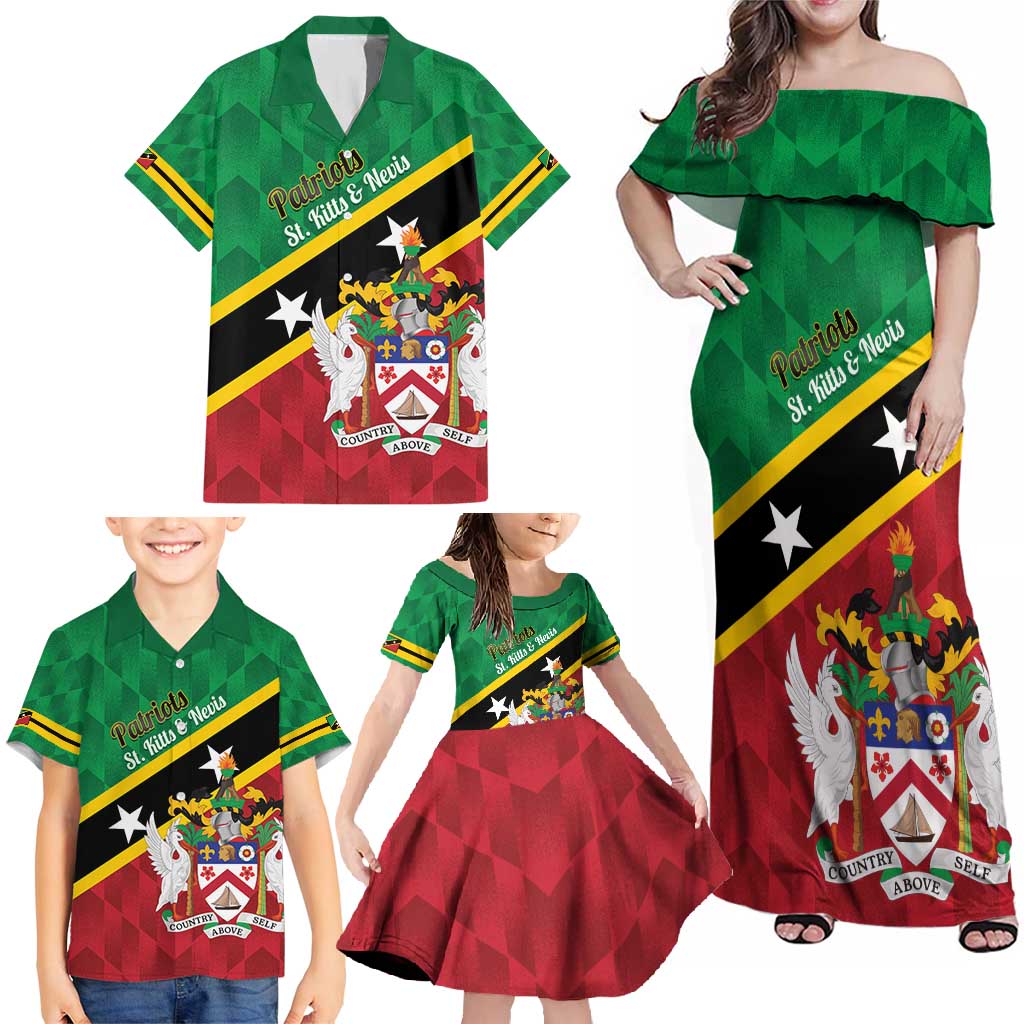 Custom Saint Kitts and Nevis Cricket Family Matching Off Shoulder Maxi Dress and Hawaiian Shirt Go Champions Patriots