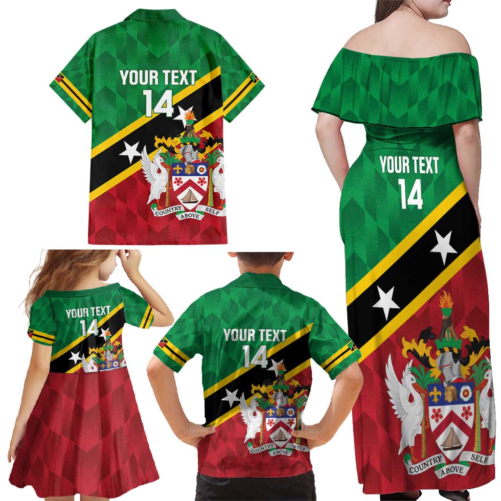 Custom Saint Kitts and Nevis Cricket Family Matching Off Shoulder Maxi Dress and Hawaiian Shirt Go Champions Patriots