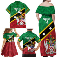 Custom Saint Kitts and Nevis Cricket Family Matching Off Shoulder Maxi Dress and Hawaiian Shirt Go Champions Patriots